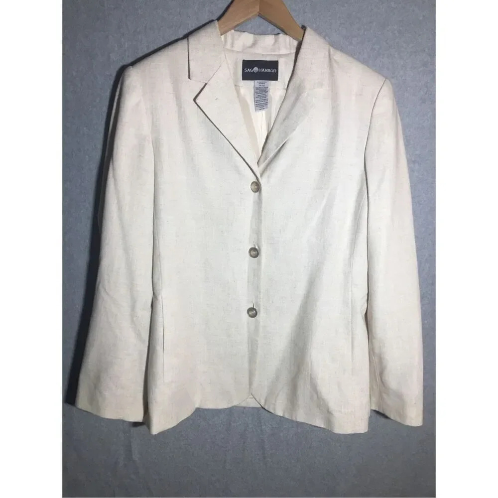 Womens Sag Harbor Blazer Suit Jacket Office Career Lagenlook Linen Blend Work